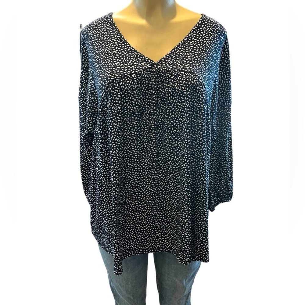 ENTRO Long Sleeve Navy Tunic with White Print Women’s Size Medium​​​​